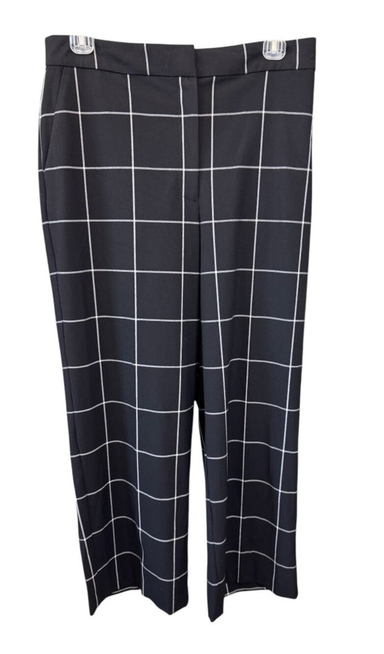 NEW HALOGEN NORDSTROM Black White Check High Rise Wide-Leg Pants Size 14